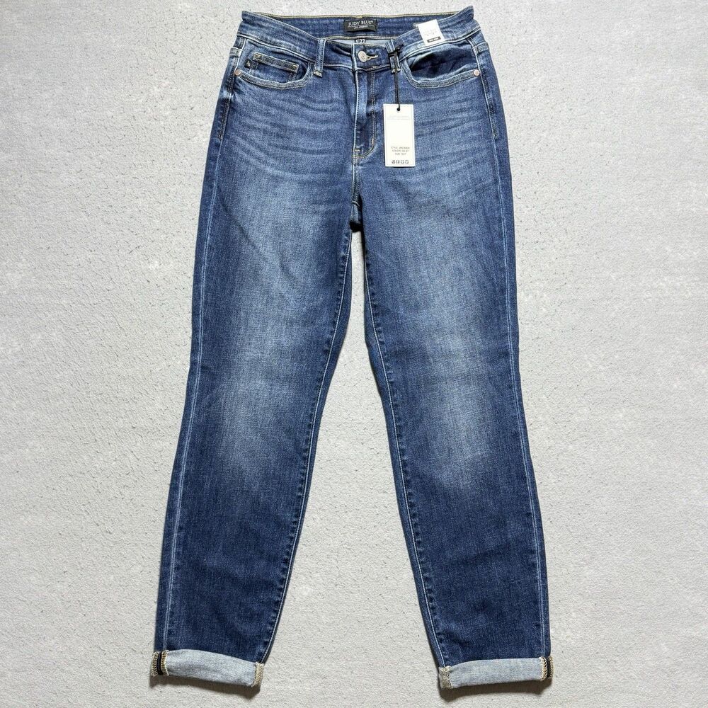 Judy Blue Jeans Boyfriend Fit Mid Rise Cuff Hem Medium Wash Stretch Sz 5/27 NEW!
